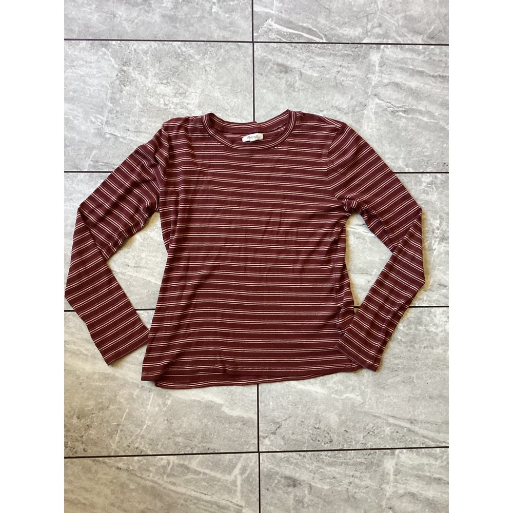 Madewell Womens XL Burgundy Striped Ribbed Long Sleeve Tee NH477 Cotton Modal